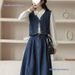 Chicco Autumn New Daily Commuting College Style Retro Denim Vest Shirt Half Skirt Three-piece Suit Dress_mkmklike.com
