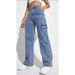 Women's Cargo Pants Stylish Loose Fit Work Pants With Multiple Pockets, Stretch Denim, High Waist, Streetwear Fashion (S-3XL, Blue)_mkmklike.com