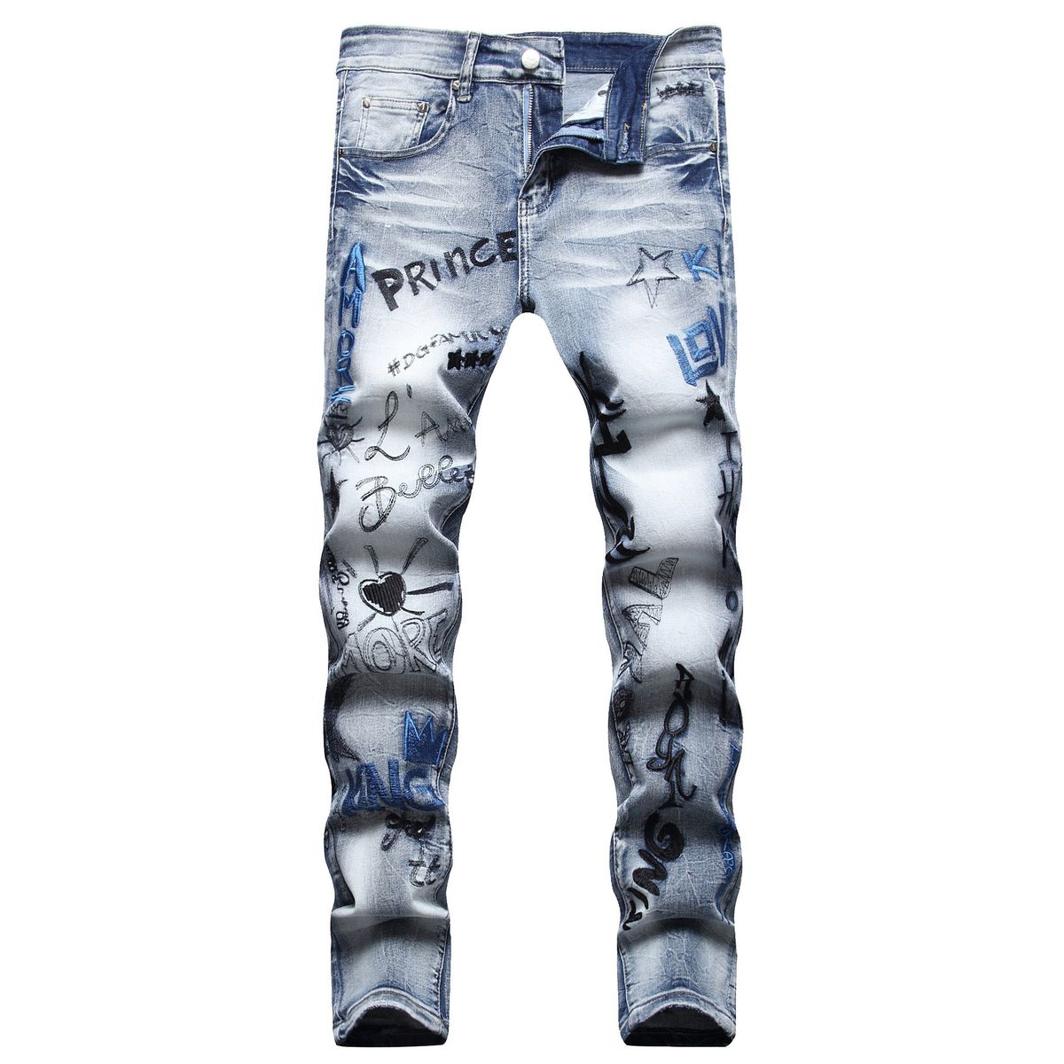 Men's Slim Fit Hip-Hop Jeans – Heavy Embroidery & Stretch Denim (Streetwear, Straight Leg, Mid-Rise)_mkmklike.com