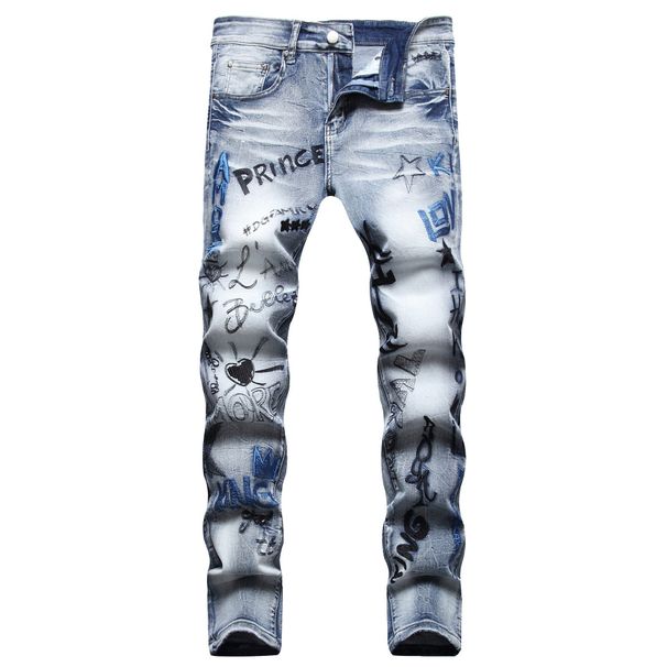 Men's Slim Fit Hip-Hop Jeans – Heavy Embroidery & Stretch Denim (Streetwear, Straight Leg, Mid-Rise)_mkmklike.com