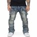 Spring Autumn 2025 Fashion European-Amecian Style Straight Type Cargo Jeans Men's Cotton Elastic Iaminated Micro Flared Denim Pants S-2XL_mkmklike.com