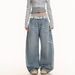 Plus Size Trendy High-Waisted Flared Jeans For Women - Vintage Print Wide Leg Denim Pants With Distressed Details_mkmklike.com