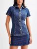 Women's Clothing Modern Style Denim Short Sleeved Button High Waist Skirt Suit_mkmklike.com