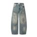 Paint Splatter Scimitar Jeans Street Fashion Punk Washed Frayed Vintage Dirty Wide-Leg Men's Loose Long Pants_mkmklike.com