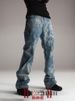Men's Casual Washed Blue Jeans High Elasticity Loose Fitting Slightly Flared Distressed And Faded Finish With Totem Pattern_mkmklike.com