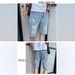 Men's Trendy Ripped Denim Shorts Loose Fit plus Size Straight Leg Casual Summer Thin Mid-Length Riding Breeches_mkmklike.com
