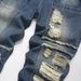 Men's Street Style Heavy Work Hole Scratched Patched Fashion Casual Denim Trousers_mkmklike.com