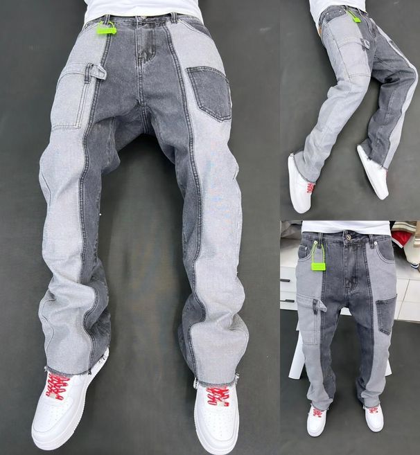 Men's Retro Blue Jeans Trendy Brand Zipper Design Detachable Niche Design Straight Trousers Trendy_mkmklike.com