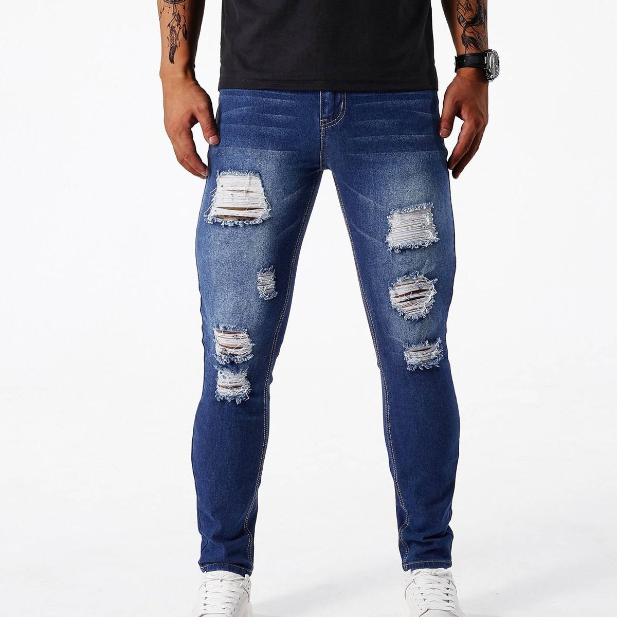 Men's Clothing Ripped Skinny Jeans Stretch Slim Pants_mkmklike.com