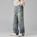 Men's Clothing Men's Spring And Autumn Loose Washed Retro High Street Straight Drawstring Overalls_mkmklike.com