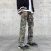 Men's Clothing High Street Ink Splash Camouflage Overalls With Multiple Pockets Loose Straight Leg Wide Leg Ripped Trendy Hip Hop Jeans_mkmklike.com