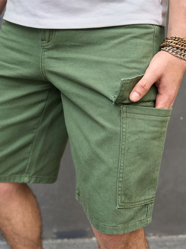 Men's Casual Distressed Denim Cargo Shorts - Mid Waist Slim Fit Stretch Cotton Army Green Streetwear_mkmklike.com