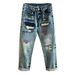 Men’s Distressed Embroidered Straight-Leg Jeans – Relaxed Fit Patchwork Denim Pants With Vintage Wash_mkmklike.com