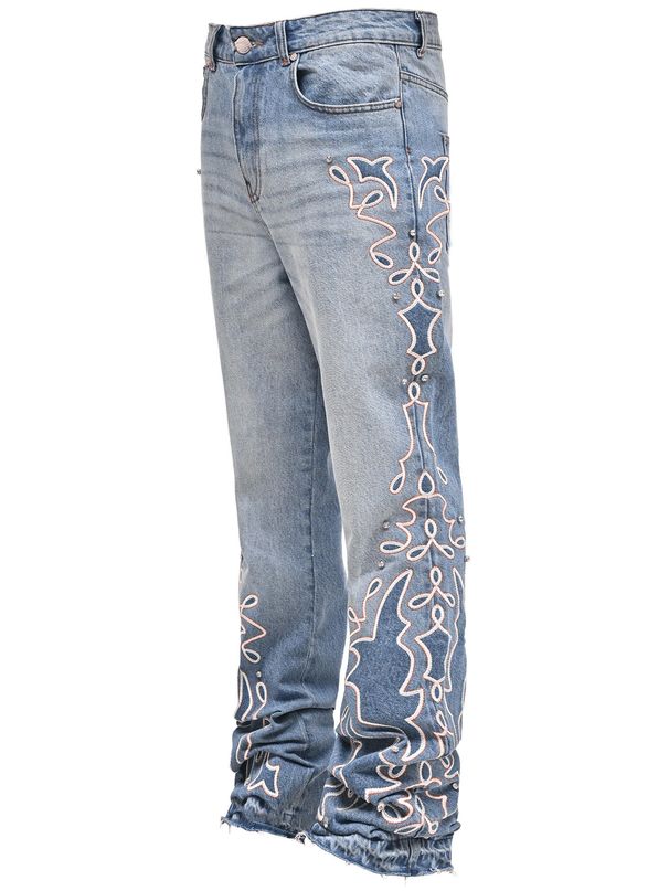Men's Clothing New Autumn Gradient Wide Leg Men's And Women's Denim Trousers, Fashionable Cross Border Hot Selling Embroidered Men's Straight Pants_mkmklike.com
