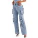 Women's clothing hot girls fashionable and versatile slim straight trousers for women with multiple pockets and flap design workwear style jeans_mkmklike.com