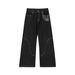 Men's Loose Fit Straight Leg Jeans - American High Street Style With Vintage Deconstructed Embroidery Design, Black Denim For Casual Wear_mkmklike.com