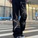 Men's Clothing High Street Pants Ins Trendy Men's Black Winter New Print Design Niche Loose Wide Leg Jeans_mkmklike.com