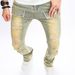 Spring 2025 European-USA Fashion Jeans Men's Mid Waist Elastic Abrasion Broken Hole Cowboy Pants_mkmklike.com