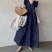 Vintage Denim Solid Dress 2025 Summer New Simple Ruffles Sleeveless Long Dresses Female Casual Office A-Line Loose Vestidos_mkmklike.com