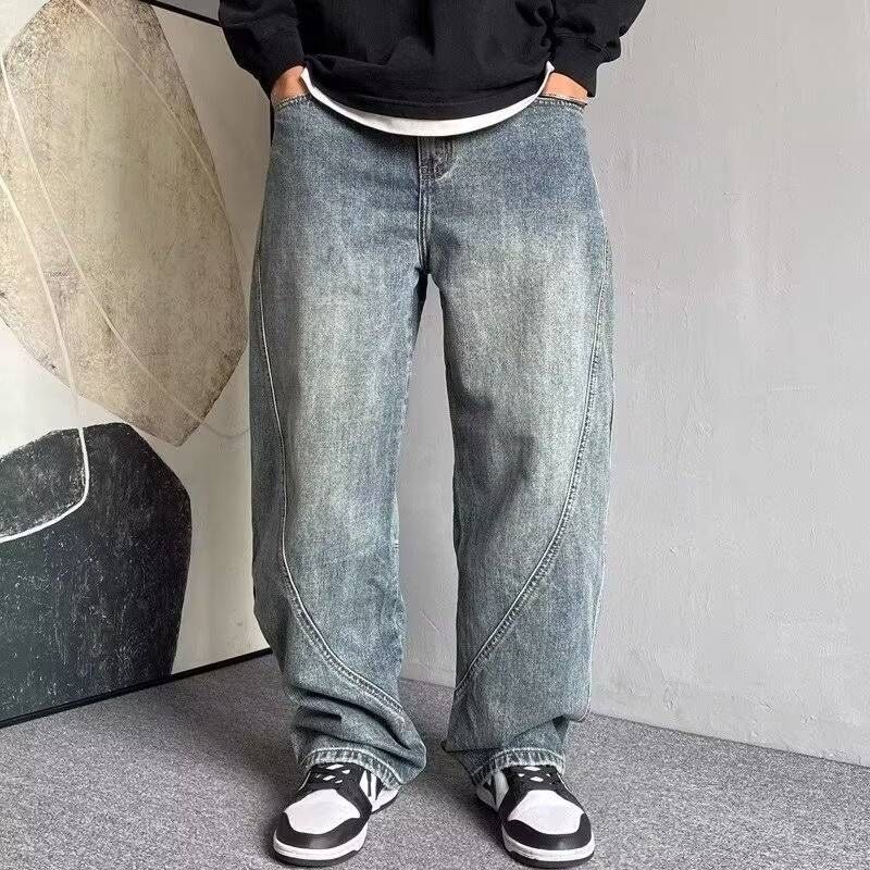 Men's Clothing Jeans For Men High Street Fashion Brand Washed Distressed Scimitar Pants Versatile Loose Straight Casual Trousers For Men_mkmklike.com