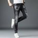 Men's Slim Fit Stretch Jeans With Distressed Details - Black & Gray Washed Denim Pants For Casual Wear_mkmklike.com