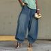 Women's Relaxed Fit Harem Wide Leg Lantern Jeans - Stretch Denim Comfort Pants With Streetwear Style (Blue, S-3XL)_mkmklike.com