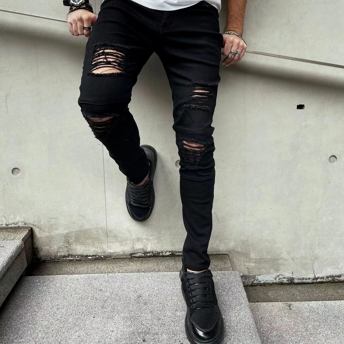 Men's Clothing Stretch Skinny Jeans Men's Stretch Skinny Jeans - Comfortable Slim Fit Denim Pants For Casual Wear (Black, XS-XXL)_mkmklike.com