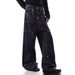 Men's Clothing Double-Waistband Raw Denim Jeans – Distressed Blue Workwear Pants With Rivets & Loose Straight Fit, Unisex Carpenter Style Trousers_mkmklike.com