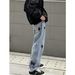 Men's Ice Blue Lightning Embroidered Jeans - Slim Fit Straight Leg & Slight Flare Denim Pants For Summer, Retro High Street Style_mkmklike.com