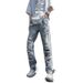 Men's Clothing Washed Pants Knee Hole Jeans Men Hip Hop High Street Casual Beggar Loose Straight Versatile Trousers_mkmklike.com