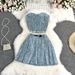 Women's Clothing Summer Pure Desire Hot Girl Sequin Design Denim Tube Top + Pleated Skirt Short Skirt Fashion Suit For Women_mkmklike.com