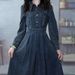 ELLE Washed Soft Denim Slimming Autumn New Elegant Age-Reducing Solid Color Vintage Waist-Cinching Dress_mkmklike.com