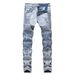 Street Style Motorcycle Men's Personality Wrinkled Slim Fit Skinny Pants Stretch Ripped Jeans_mkmklike.com