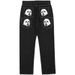 Unisex Streetwear Skull Print Denim Jeans - Loose Fit Straight Leg Hip Hop Pants For Men & Women_mkmklike.com