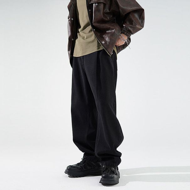 Men's Retro Washed Distressed Harem Jeans American High Street Style Loose Casual Pants Simple Basic Versatile_mkmklike.com