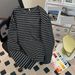 Women's Clothing shirt striped spring and autumn thin long sleeved T shirt women's medium long round neck loose large size women's clothing_mkmklike.com