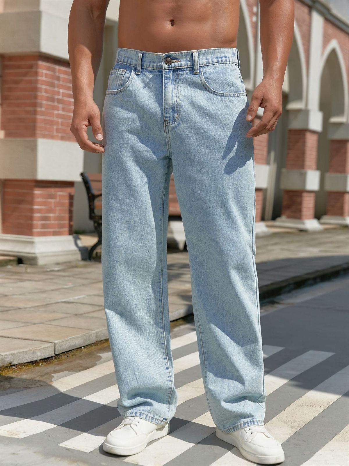 Men's High-Waisted Loose Fit Jeans – Comfortable & Stylish Straight-Leg Denim (Light Blue, S-XXL)_mkmklike.com