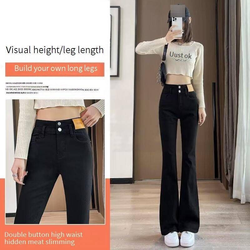 Women's High Waist Flare Jeans - Stretchy Denim Pants With Bootcut Leg For Casual & Elegant Style (Black, Light Blue)_mkmklike.com