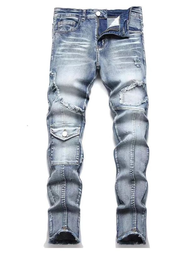 Stretch Slim-Fit Jeans For Men – Retro Motorcycle Riding Pants With Utility Pockets (Navy Blue, 30-38)_mkmklike.com