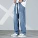 Men's Clothing Summer Thin Straight Leg Jeans Retro Distressed Washed Casual Dad Pants Loose Wide Leg_mkmklike.com