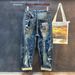 Men's Slimming Washed Denim Jeans American Street Graffiti Loose Straight Leg Trendy Wide Leg Versatile Jeans_mkmklike.com