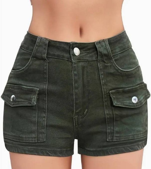 Summer New Women's Multi Pocket Denim Shorts Stretchy High Waist Classic Blue_mkmklike.com