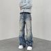 Women's Clothing 3D Printed Straight Loose Ink Splashed Print High Distressed Jeans_mkmklike.com