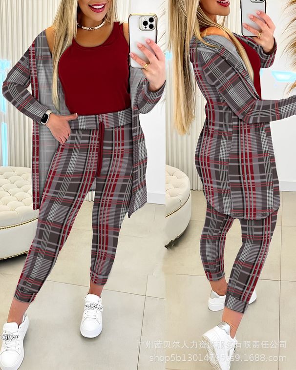 Women's fashion solid color vest + elastic waist trousers set (3-piece set)_mkmklike.com