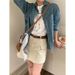 Chicco Real Shot Korean Chic American Retro Casual Sweet Cool Style Versatile Turn-down Collar Button Washed Denim Long Sleeve_mkmklike.com