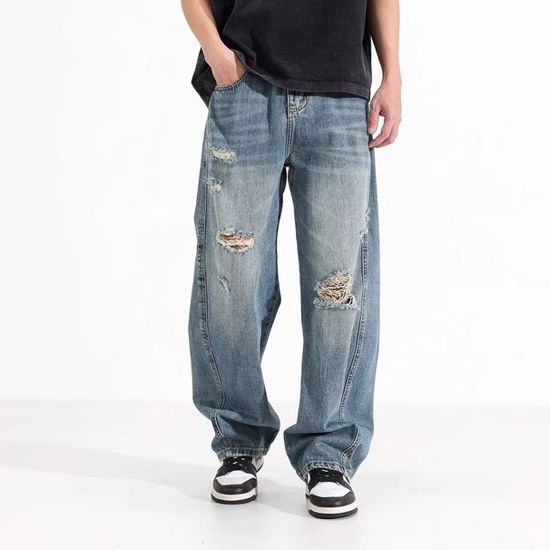 Men's American Style High Street Loose Straight Leg Jeans Casual Trousers Spring Summer New 2025_mkmklike.com