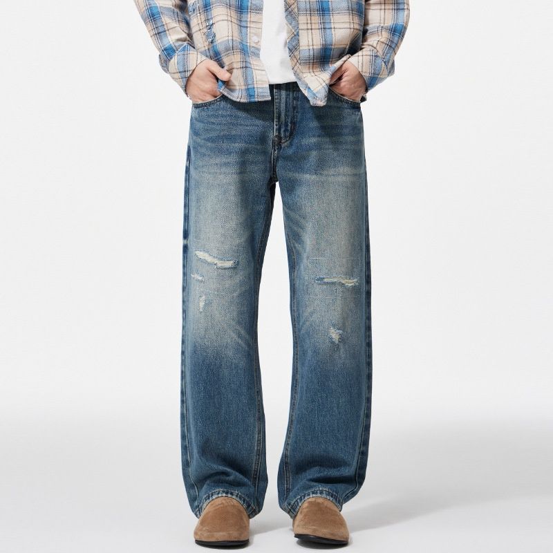 Pure Muqiu Clothing | 2025 Autumn New Ripped Patch Jeans Men's Vintage Stonewashed Textured Long Pants_mkmklike.com