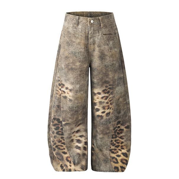 Wide Leg Jeans Distressed Leopard Print Loose Fit Retro Straight Leg Slimming And Draping Men And Women_mkmklike.com