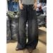 Women's Clothing Women's Plus Size Rhinestone Jeans Starry Sky Design Heavy Duty Wide Leg Pants Loose Fit Curved Hem Autumn Winter Fashion_mkmklike.com