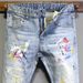 Vintage Light Wash Skinny Jeans For Men – Distressed Paint Splatter & Hand-Sanded Details (Slim Fit, Stretch Denim, Streetwear Essential)_mkmklike.com